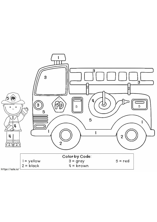 Firefighter And Fire Truck Color By Number coloring page