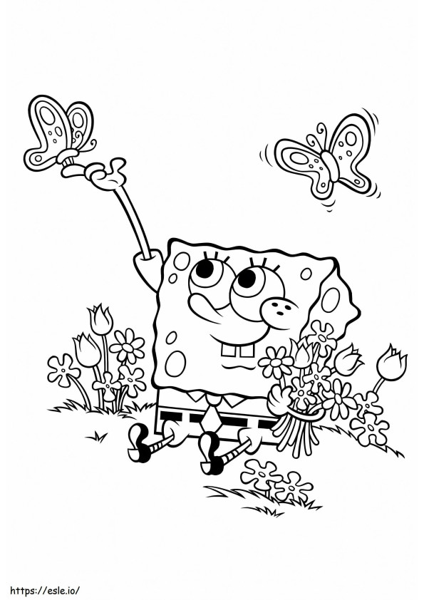 Spongebob And Butterflies coloring page