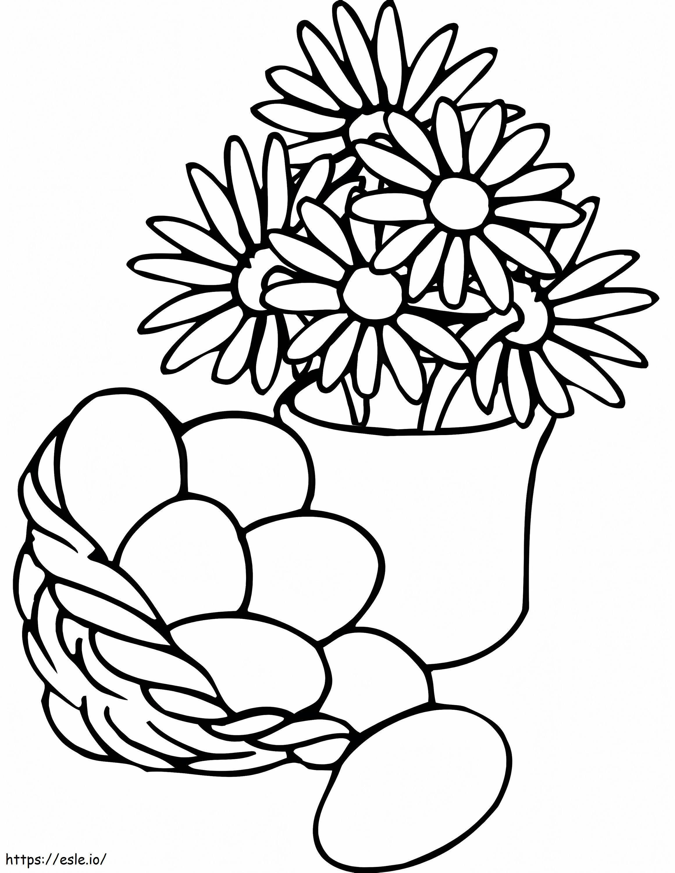 Easter Basket And Flowers Vase coloring page