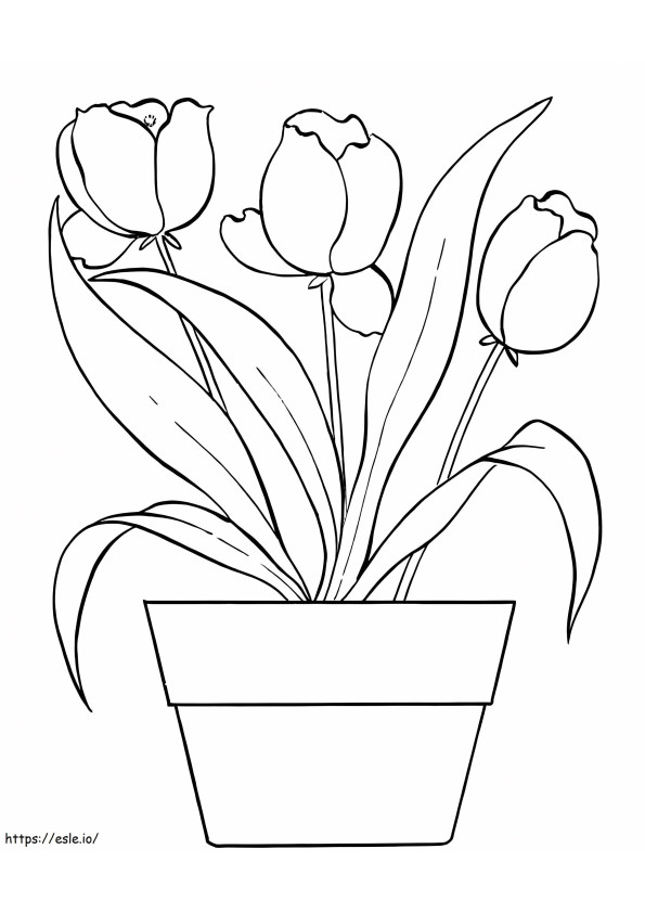 Coloriage Tulipe Pot De Fleur à imprimer dessin