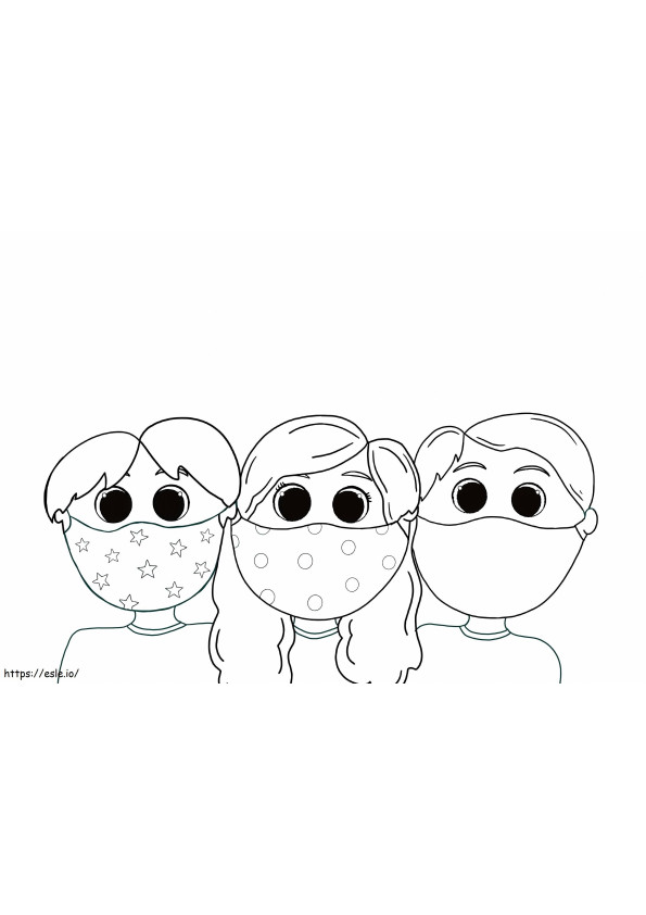 Children With Face Masks coloring page