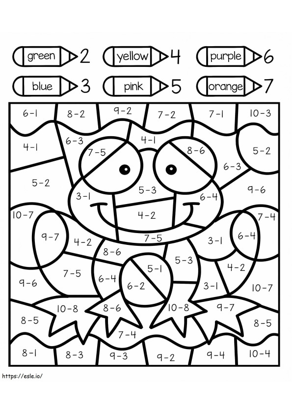 Frog Subtraction Color By Number coloring page