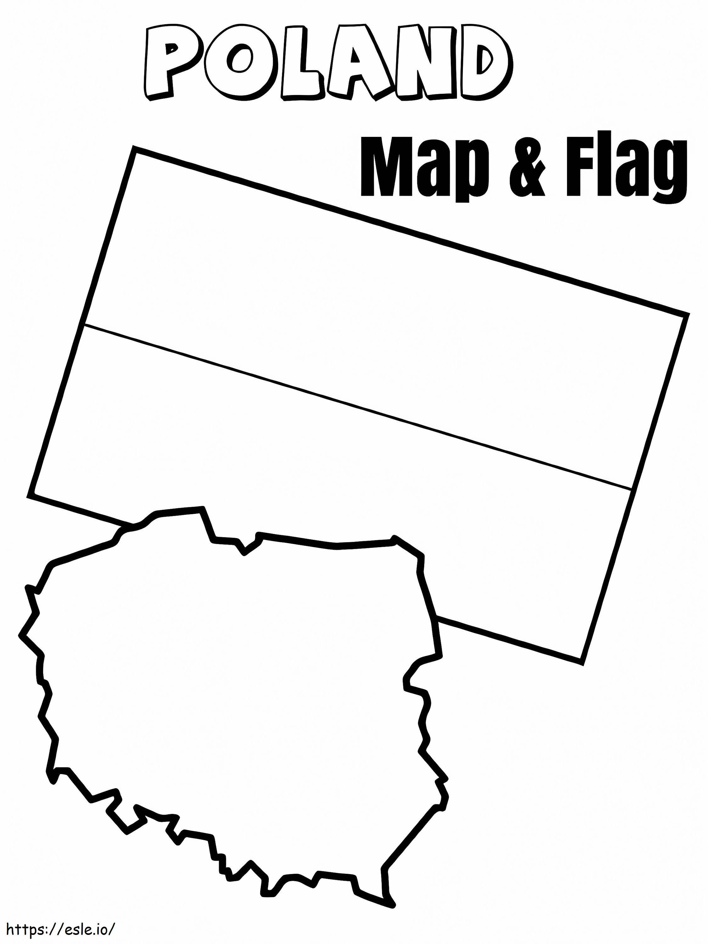 Poland Flag And Map coloring page