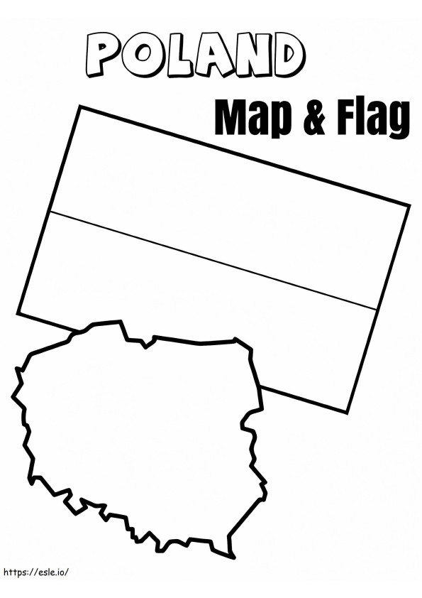 Bandeira e mapa da Polônia para colorir