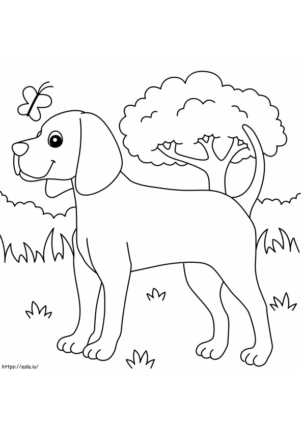 Smiling Dog With Butterfly coloring page