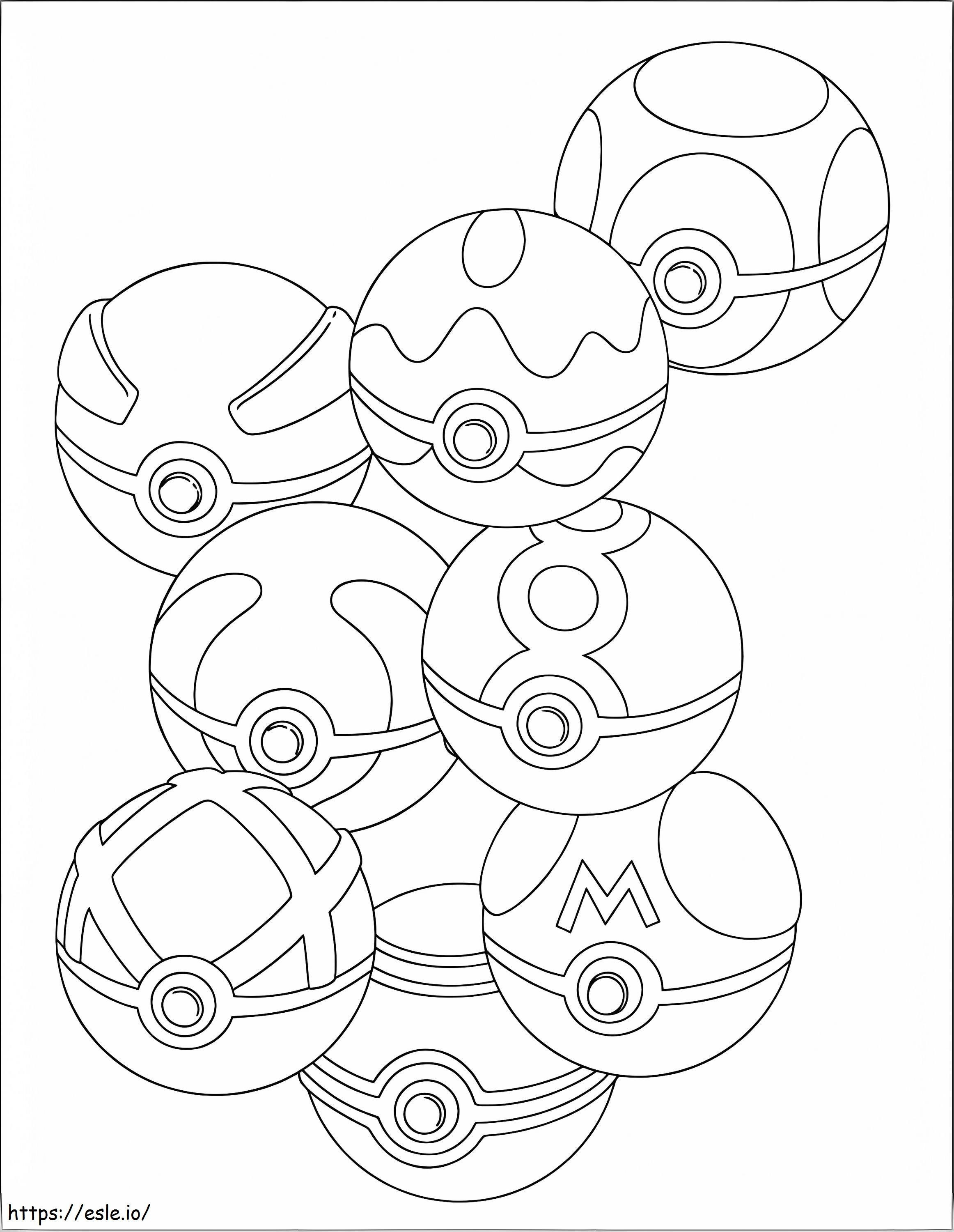 Eight Pokeballs coloring page