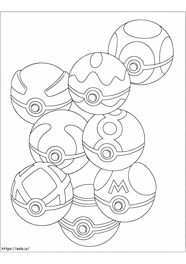 Eight Pokeballs coloring page