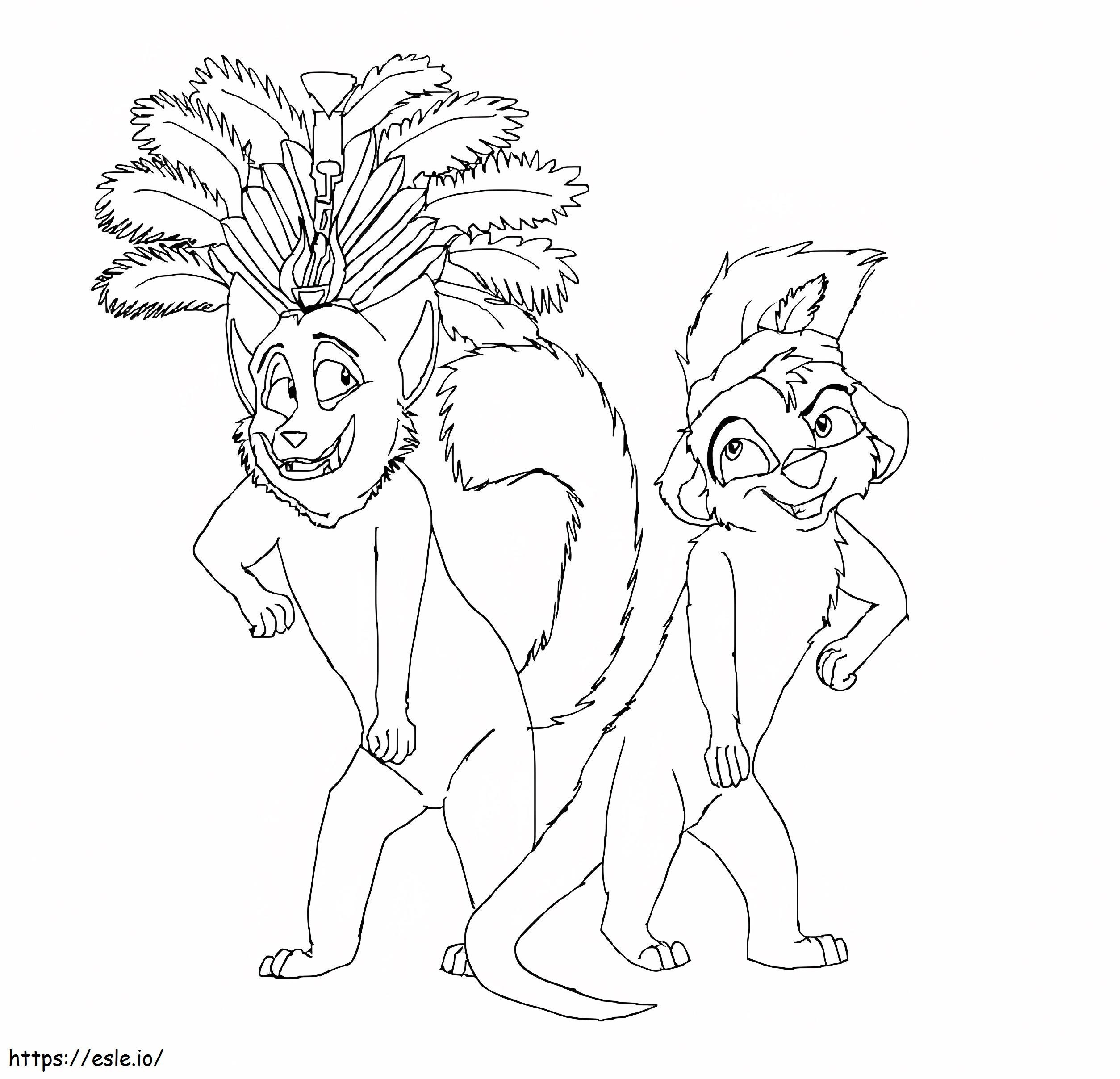 Desenho de dois suricatos para colorir