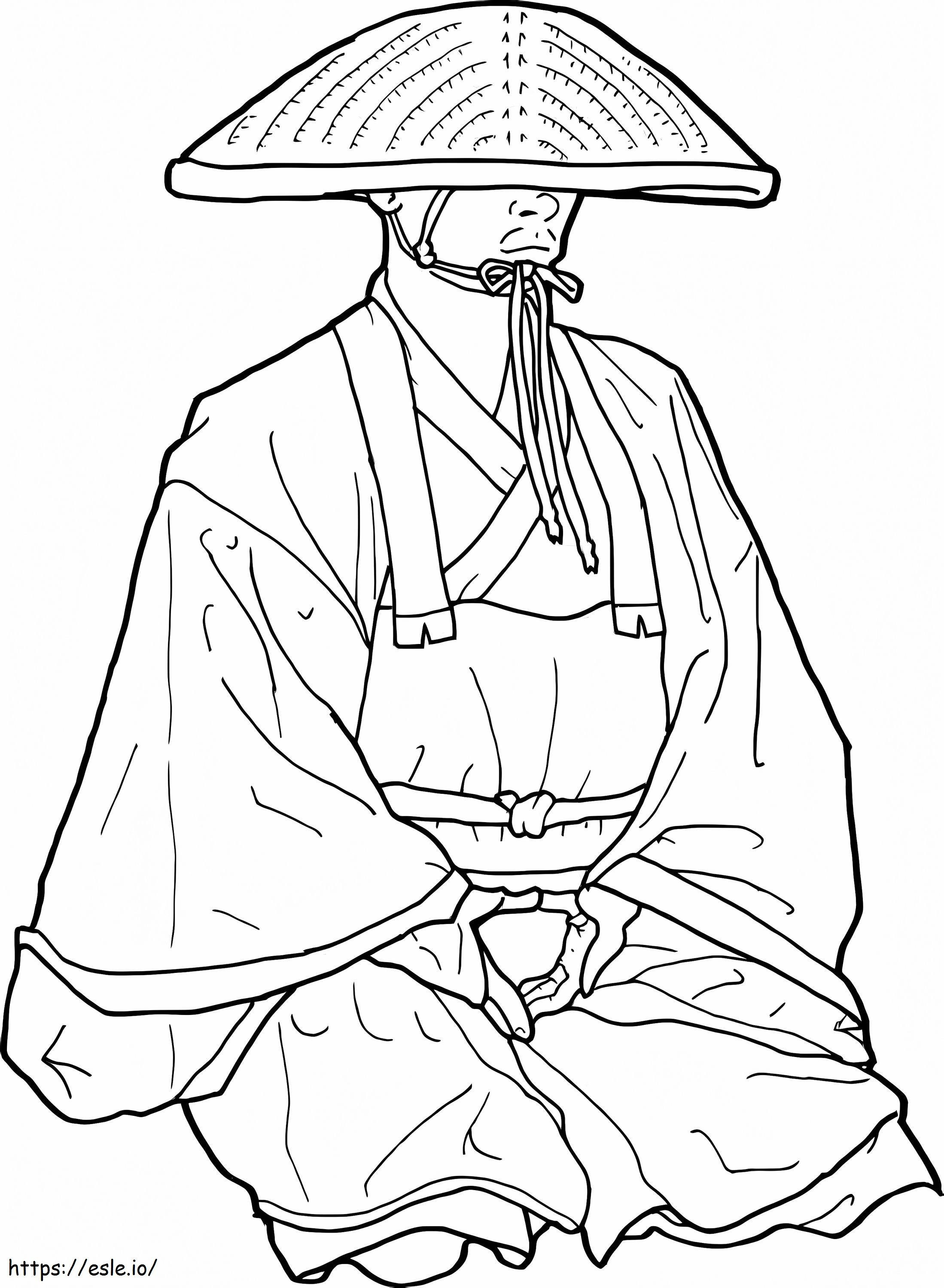 Japanilainen buddhalainen munkki värityskuva