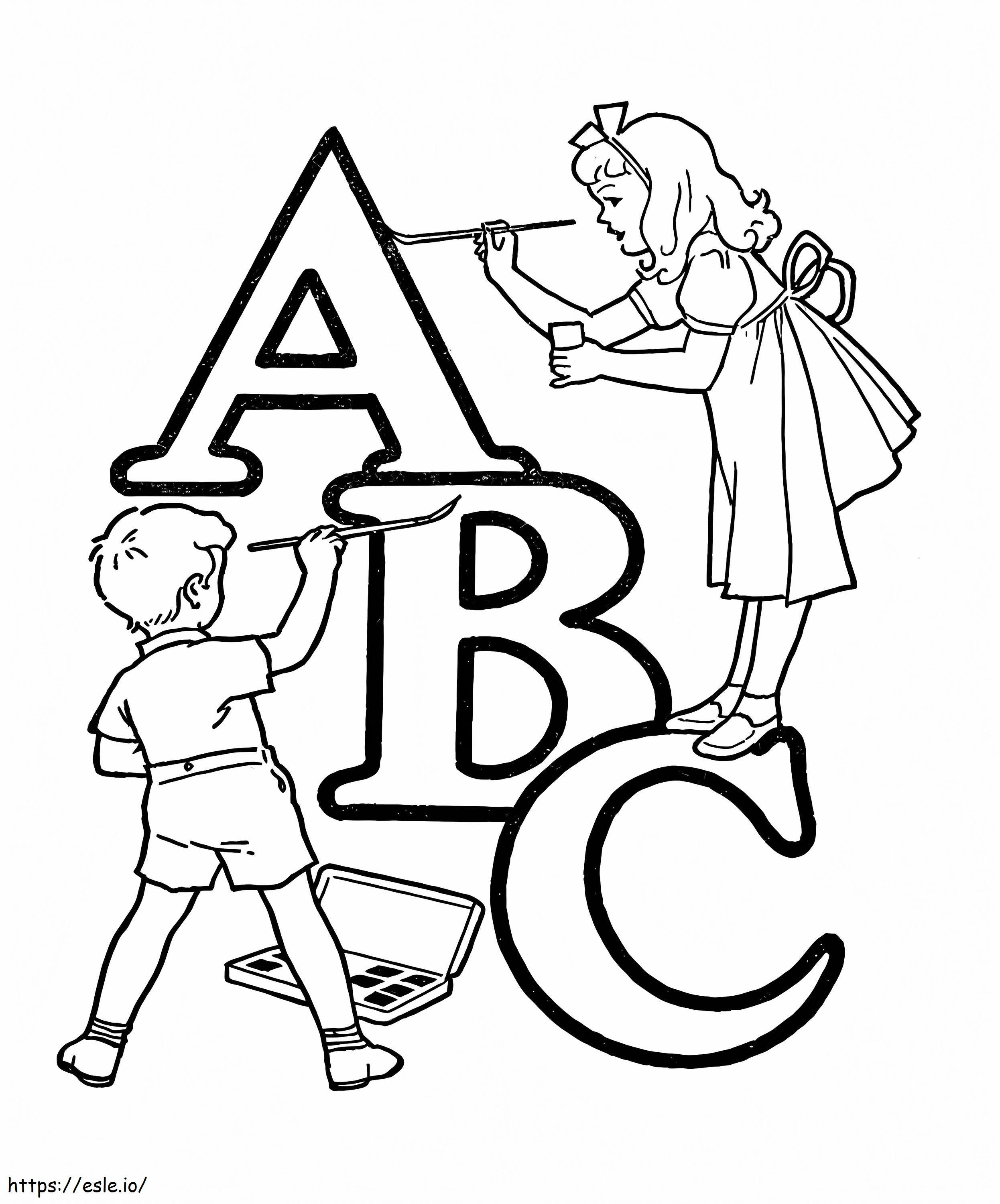 Crianças com ABC para colorir