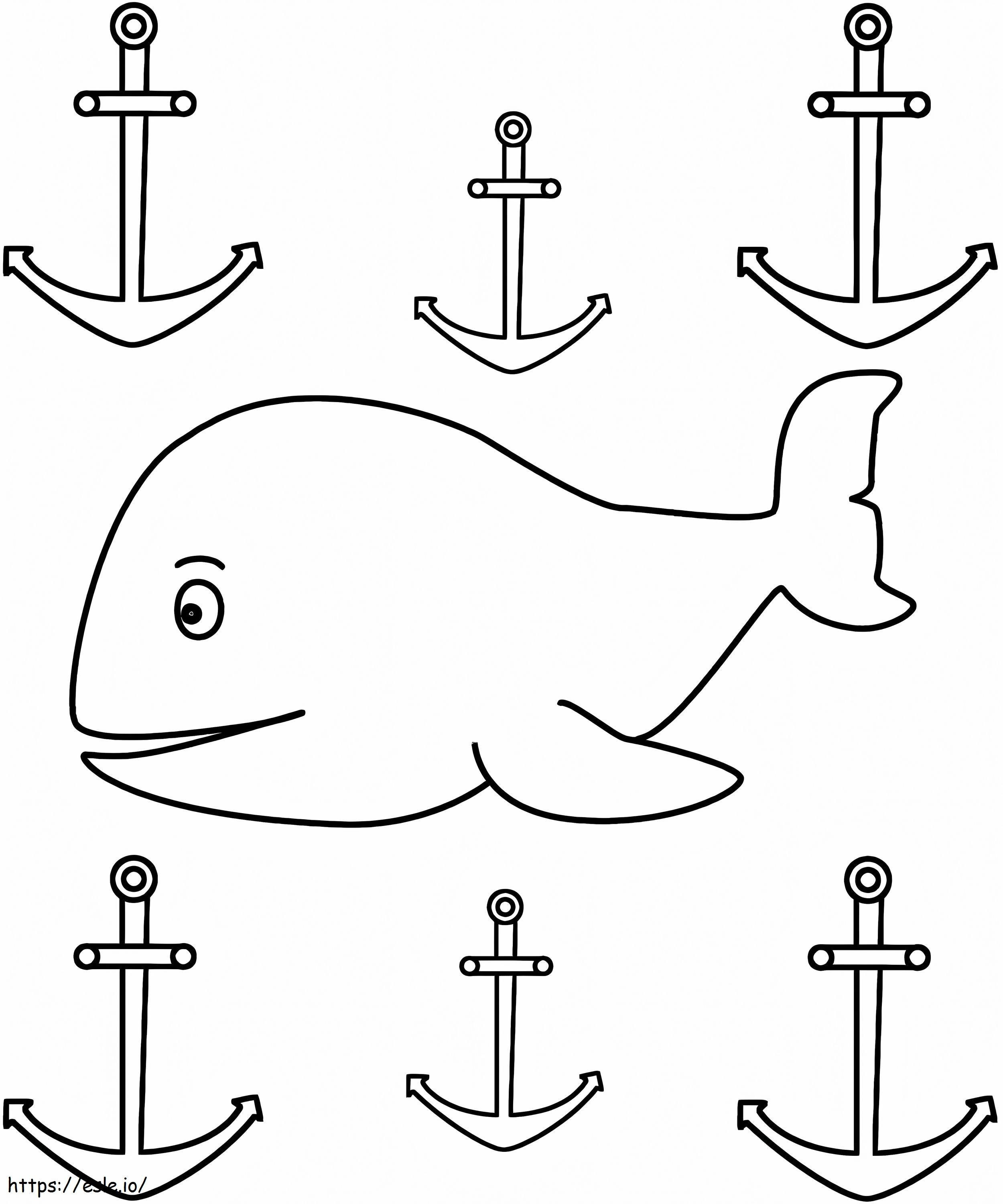 Ancorele și Balena de colorat
