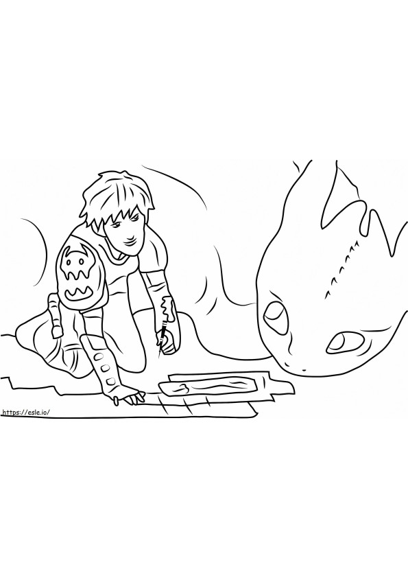 Hiccup And Toothless A4 coloring page