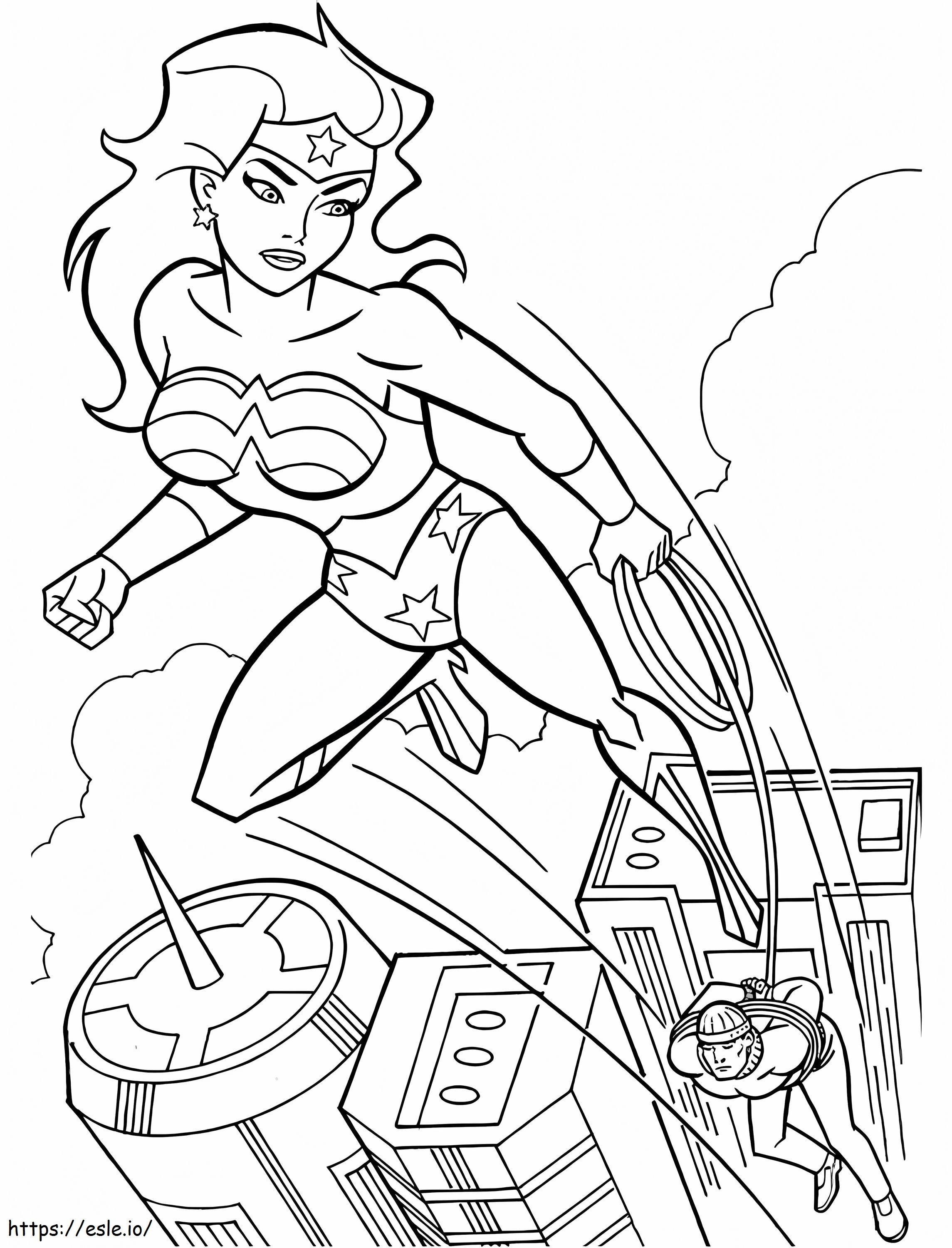 Coloriage Wonder Woman arrêtant un criminel à imprimer dessin