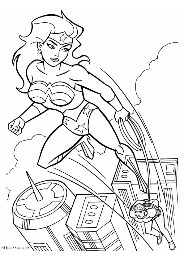 Coloriage Wonder Woman arrêtant un criminel à imprimer dessin
