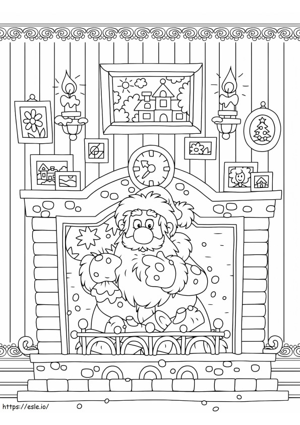 Coloriage Père Noël dans la cheminée à imprimer dessin