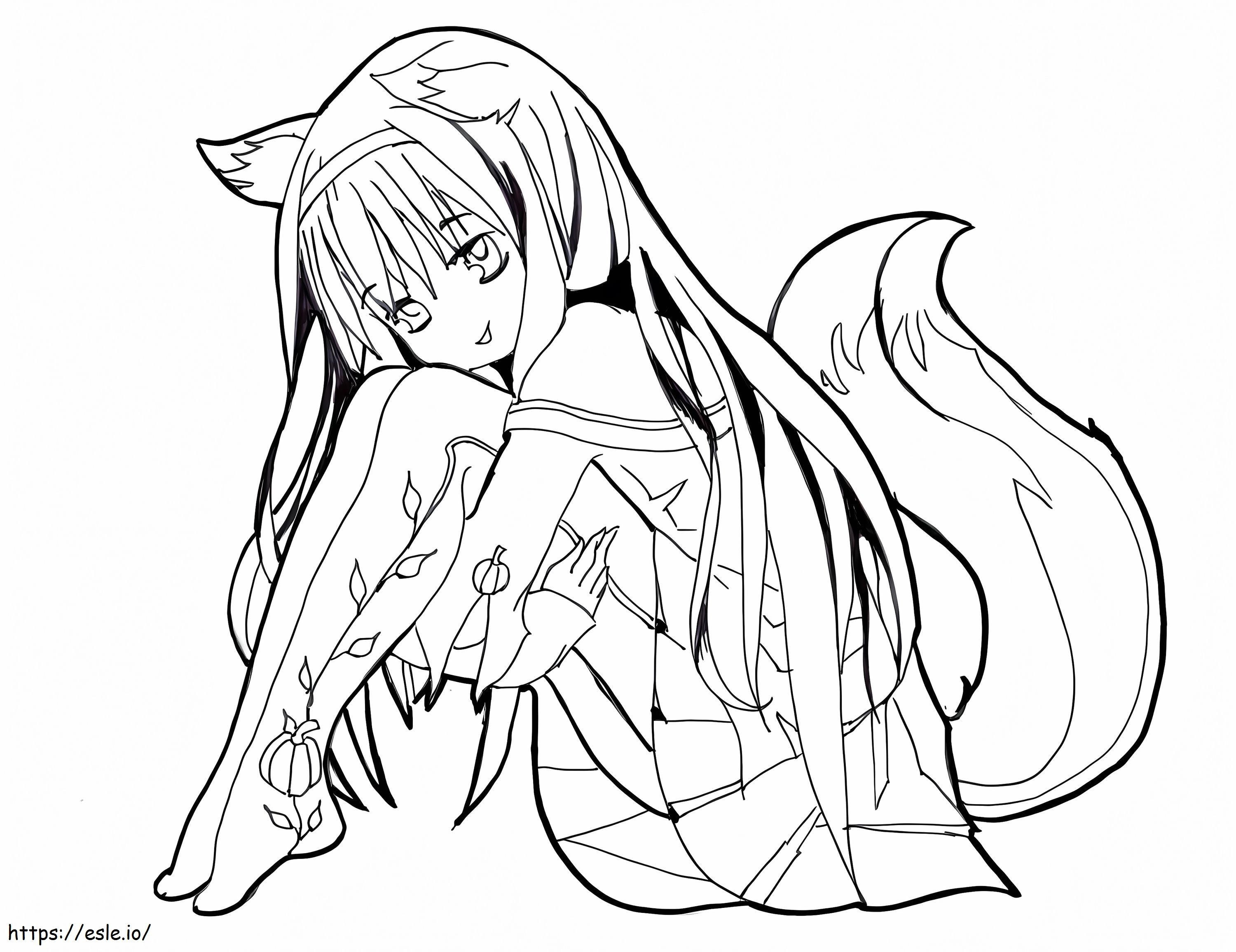 Wolf Girl Sitting coloring page