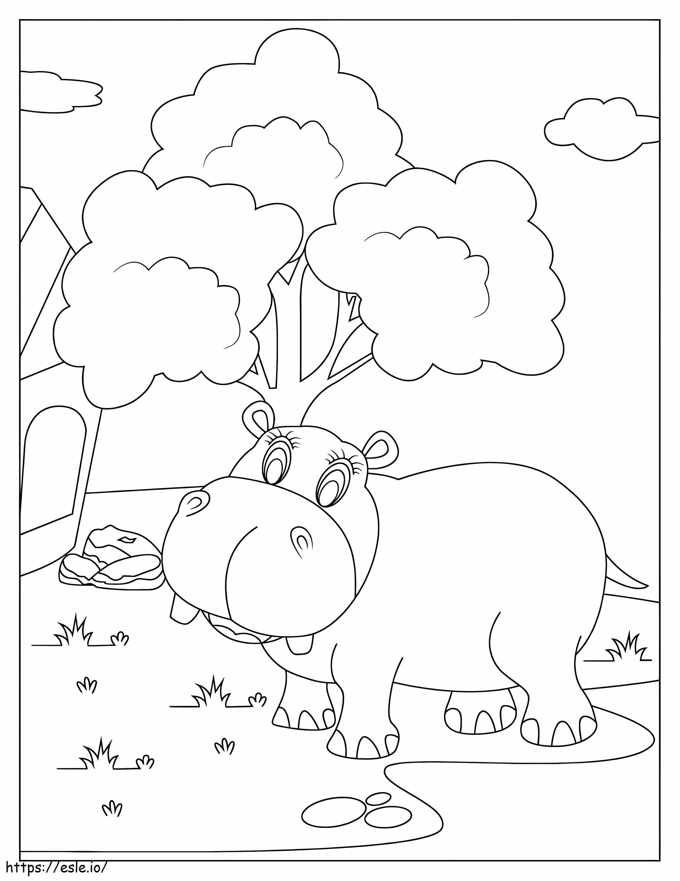 Coloriage Hippopotame au zoo à imprimer dessin