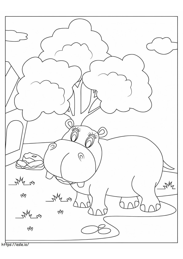 Coloriage Hippopotame au zoo à imprimer dessin