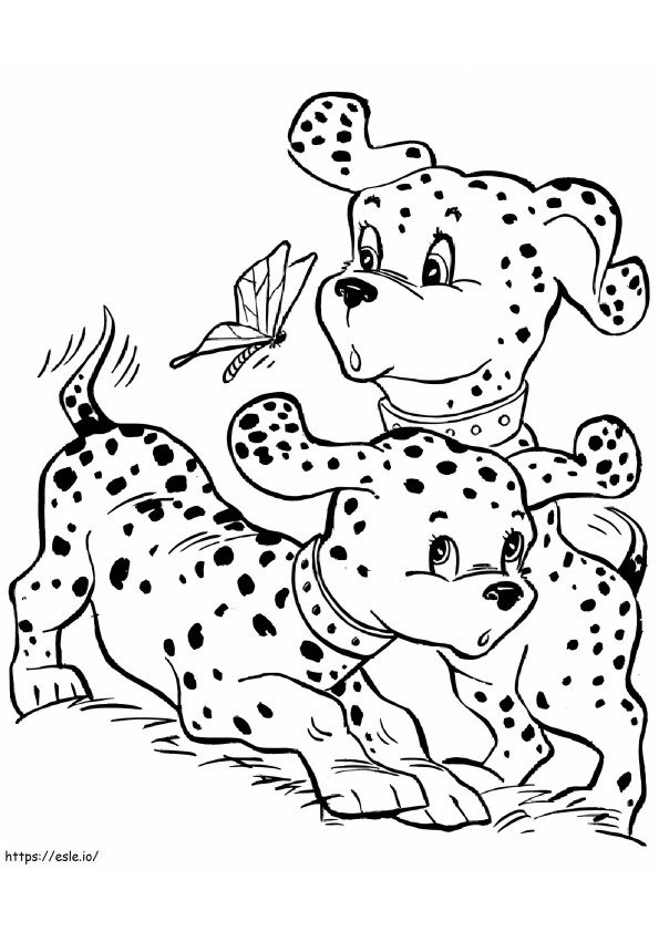 Two Dogs With Butterflies coloring page