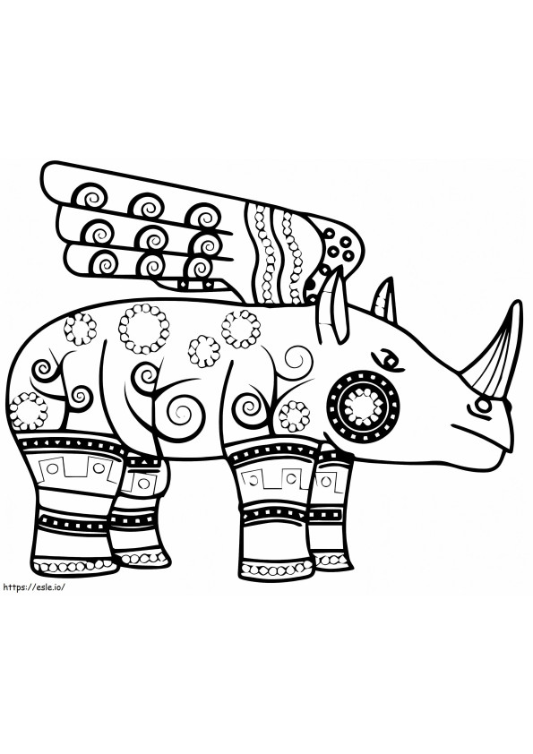 Coloriage Rhinocéros ailé Alebrijes à imprimer dessin