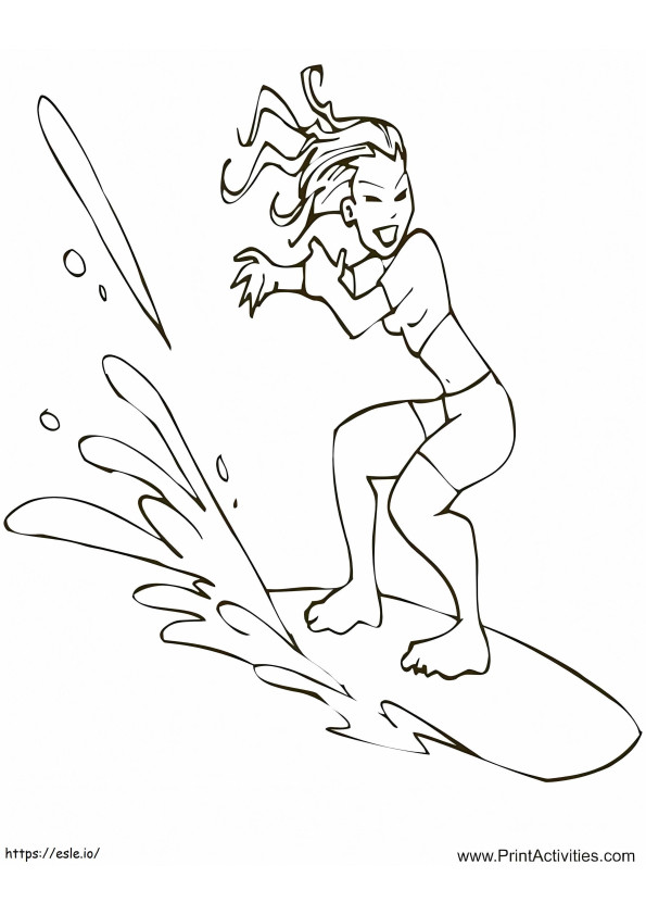 Girl Is Surfing coloring page