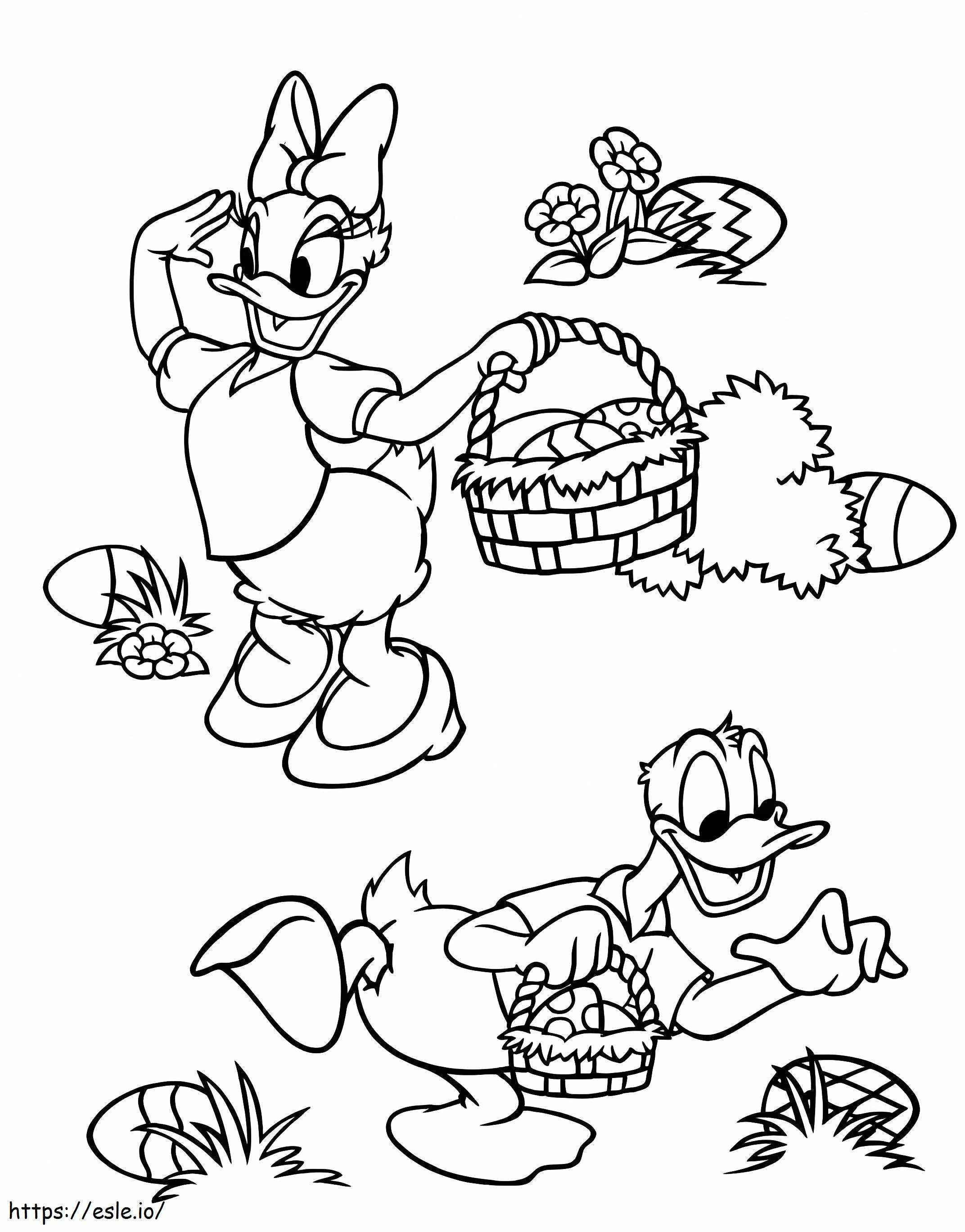 Coloriage Panier de Pâques Donald Duck à imprimer dessin