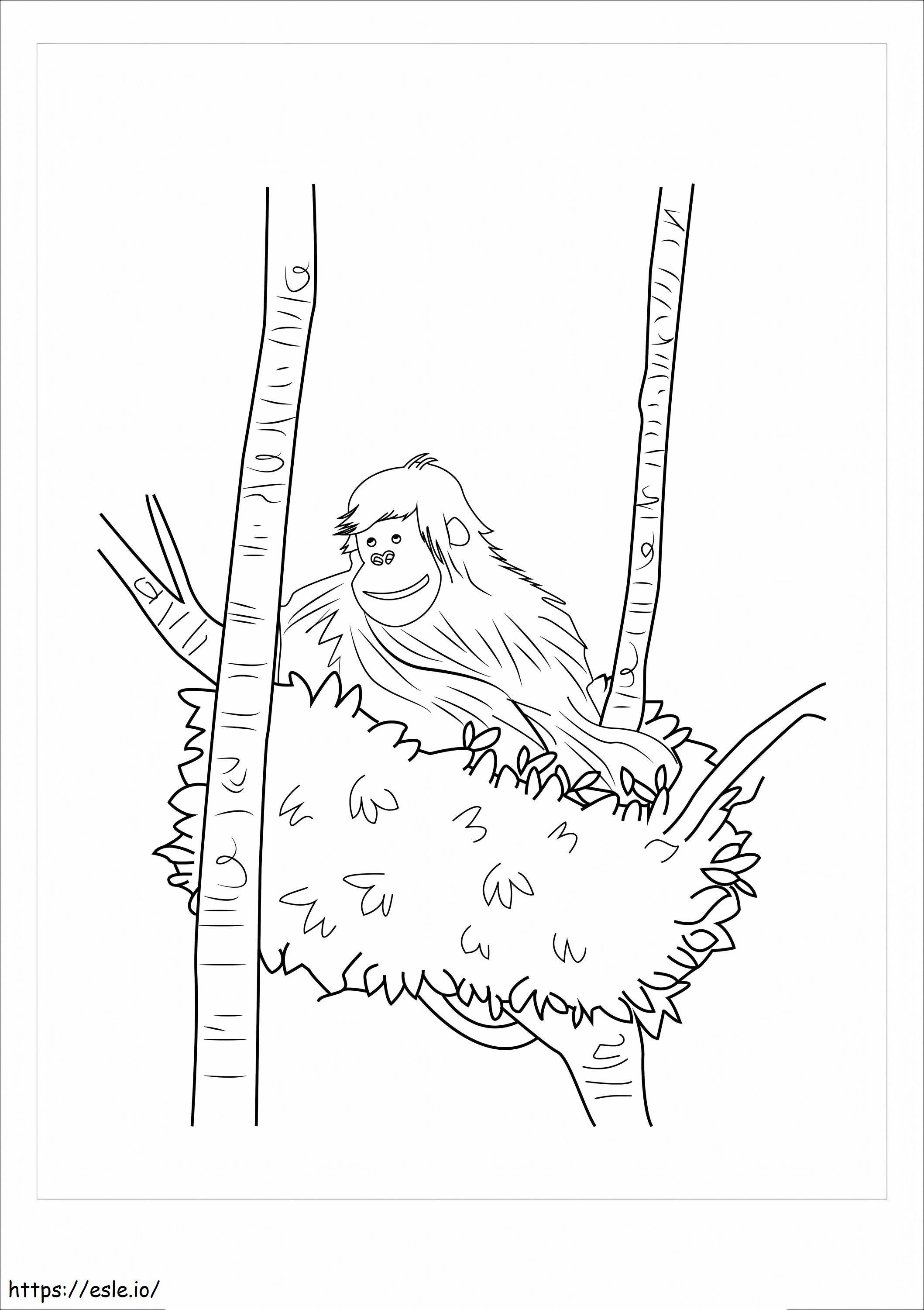 木の枝にいるオランウータン ぬりえ - 塗り絵