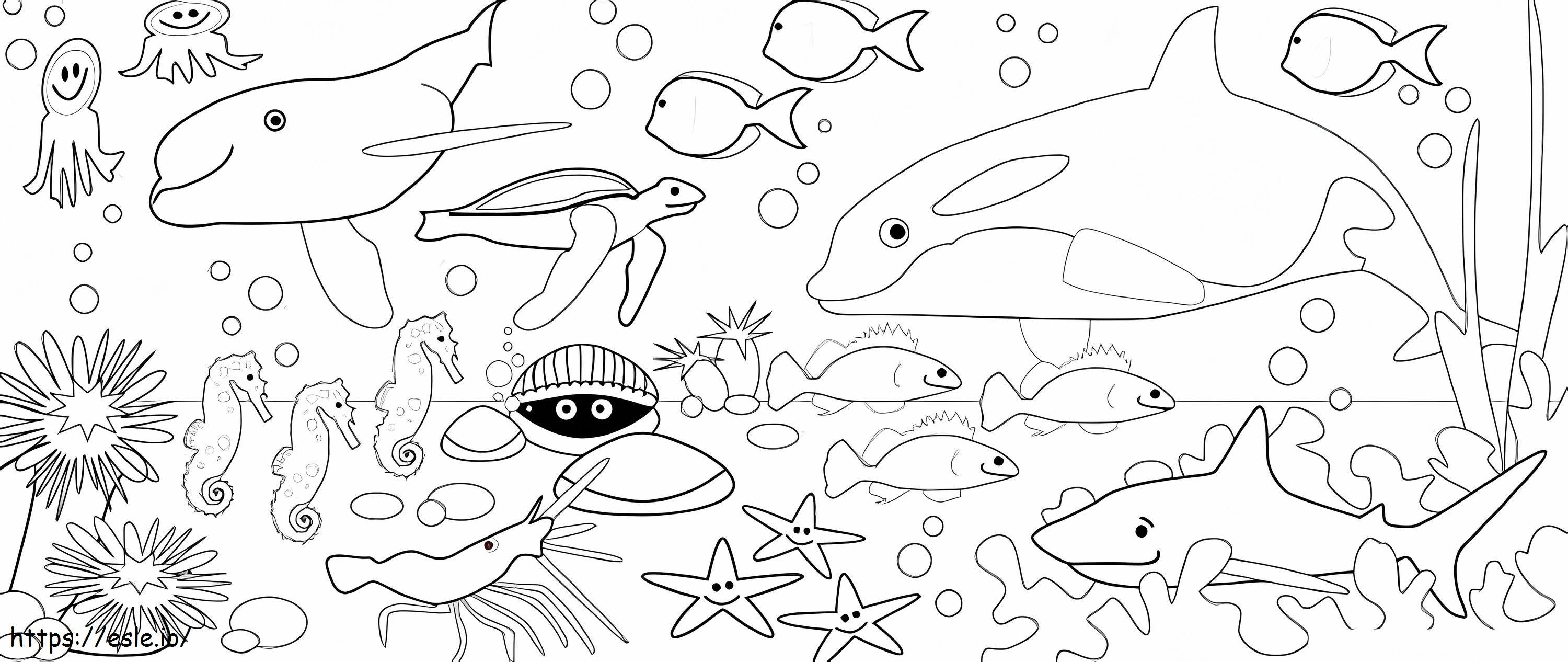 4 つのかわいい海の動物 ぬりえ - 塗り絵