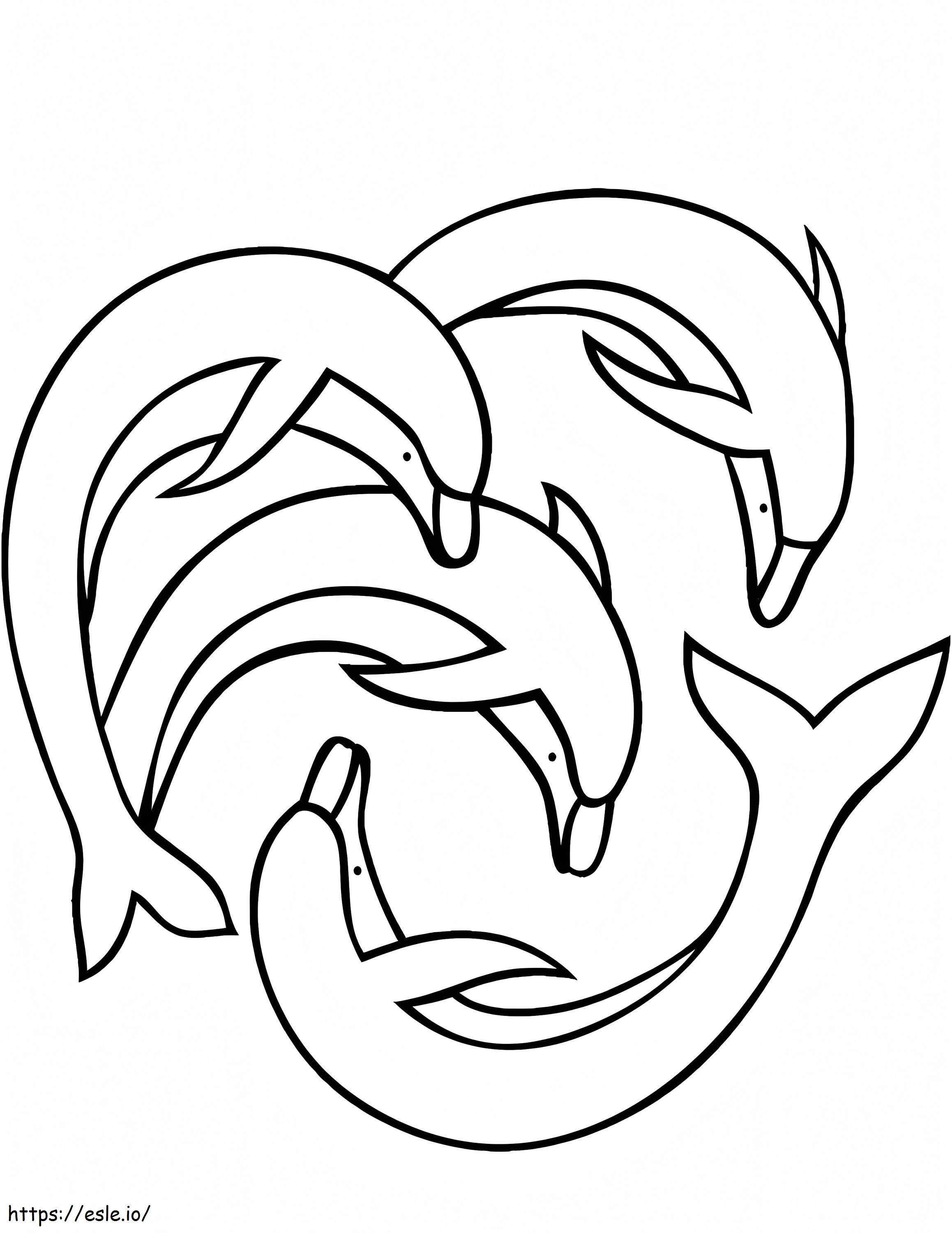 Four Dolphins coloring page