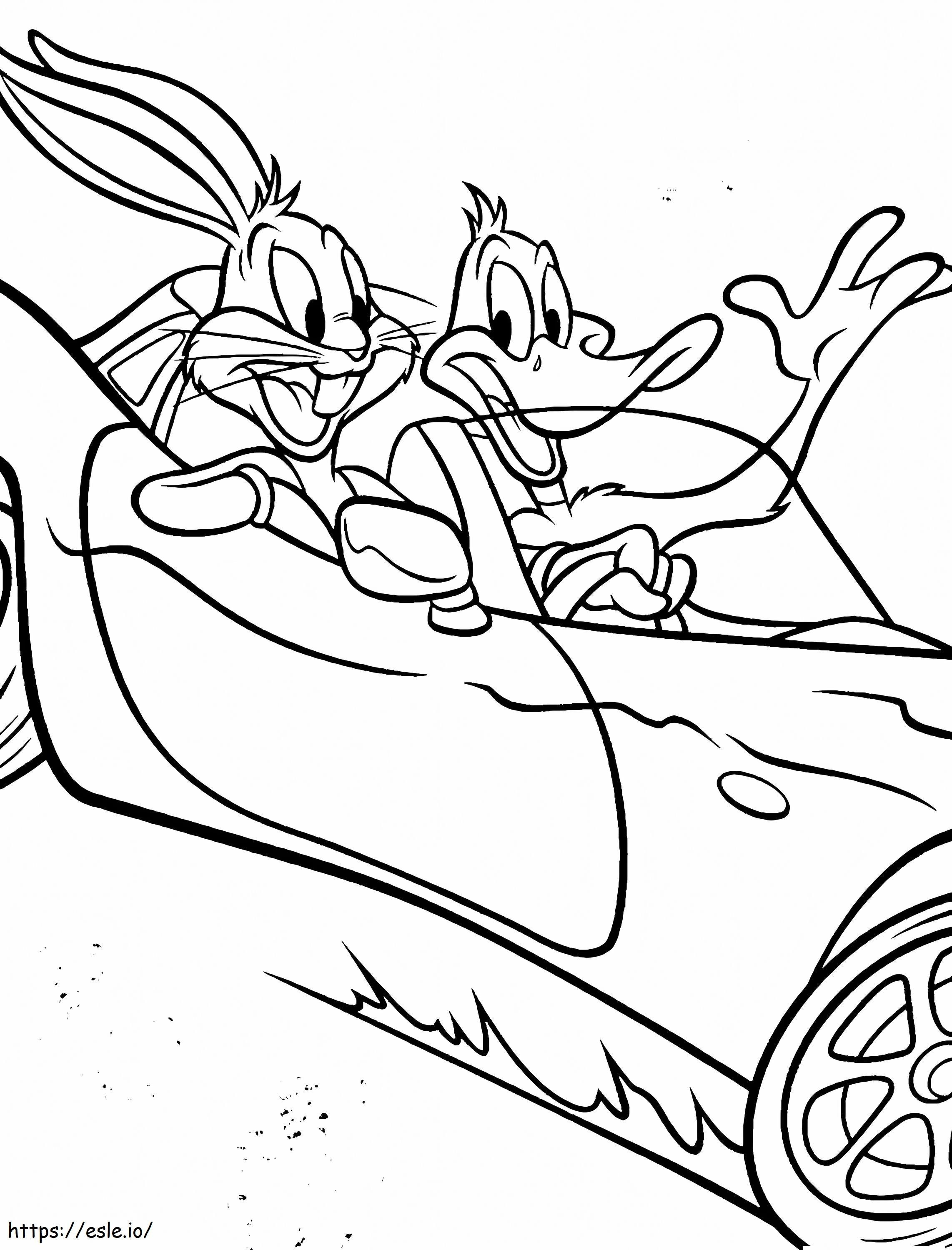 Daffy Duck en Bugs Bunny in de auto kleurplaat kleurplaat