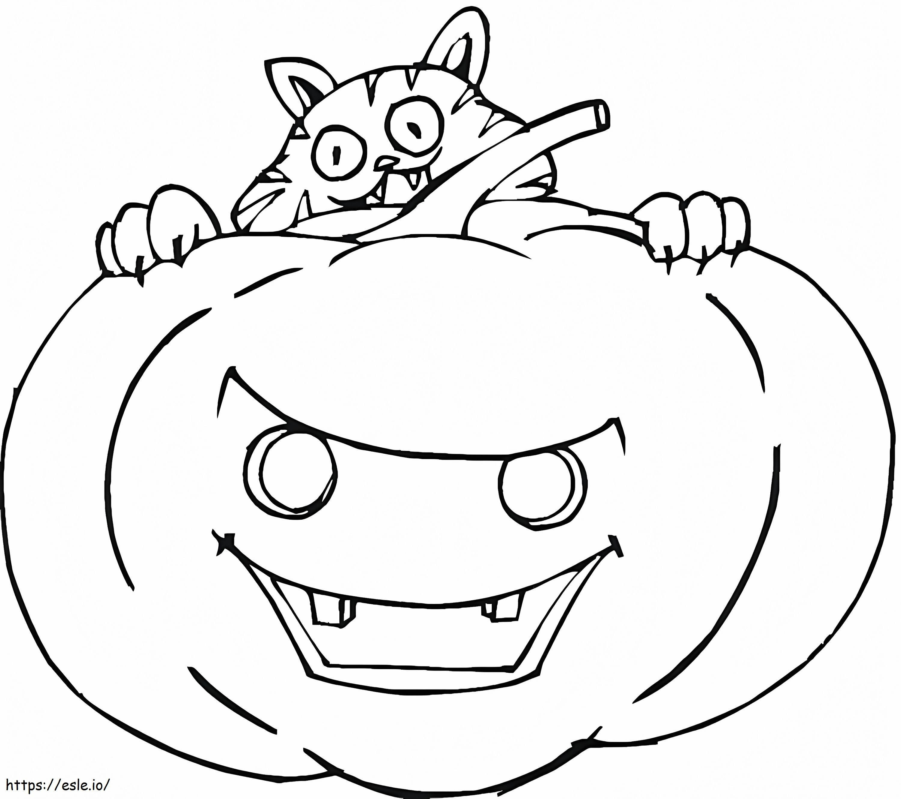 Halloween Crazy Cat And Pumpkin coloring page