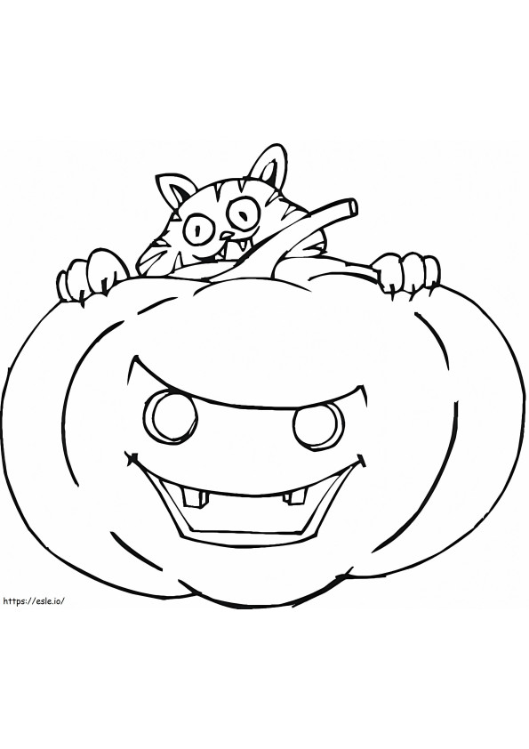 Halloween, Verrückte Katze, Und, Kürbis ausmalbilder