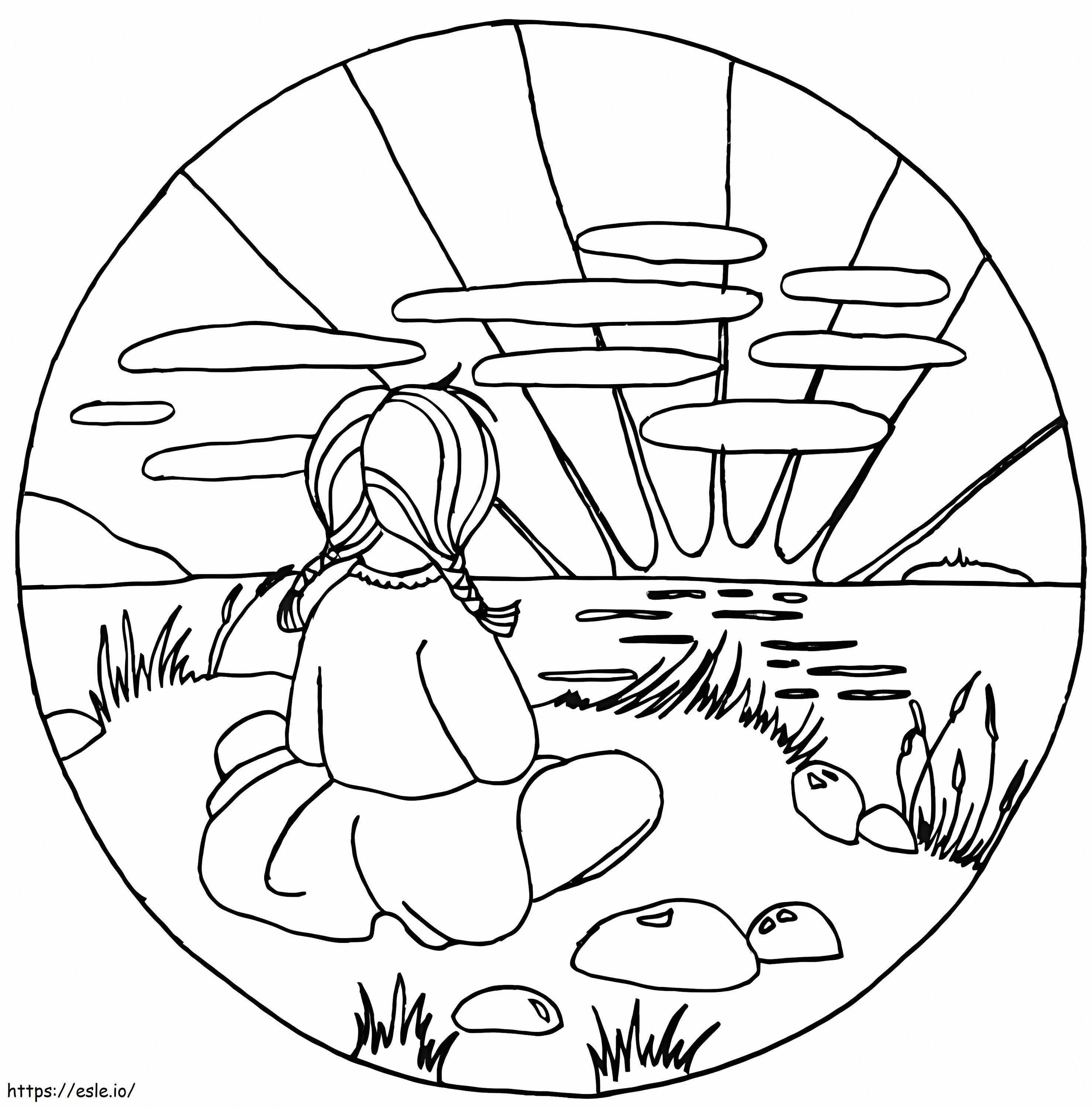 Little Girl On The Sunset coloring page