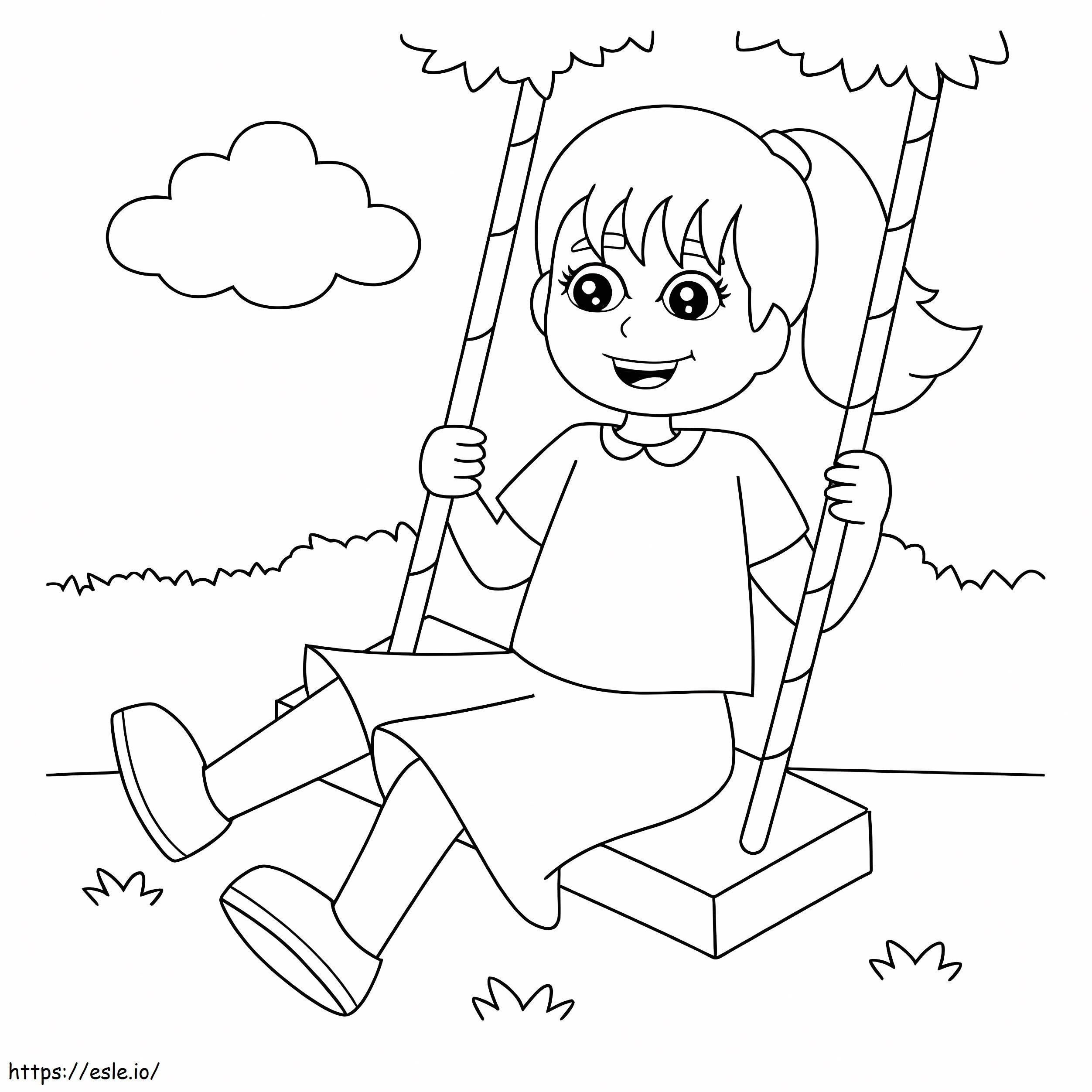 Girl Playing On A Swing coloring page