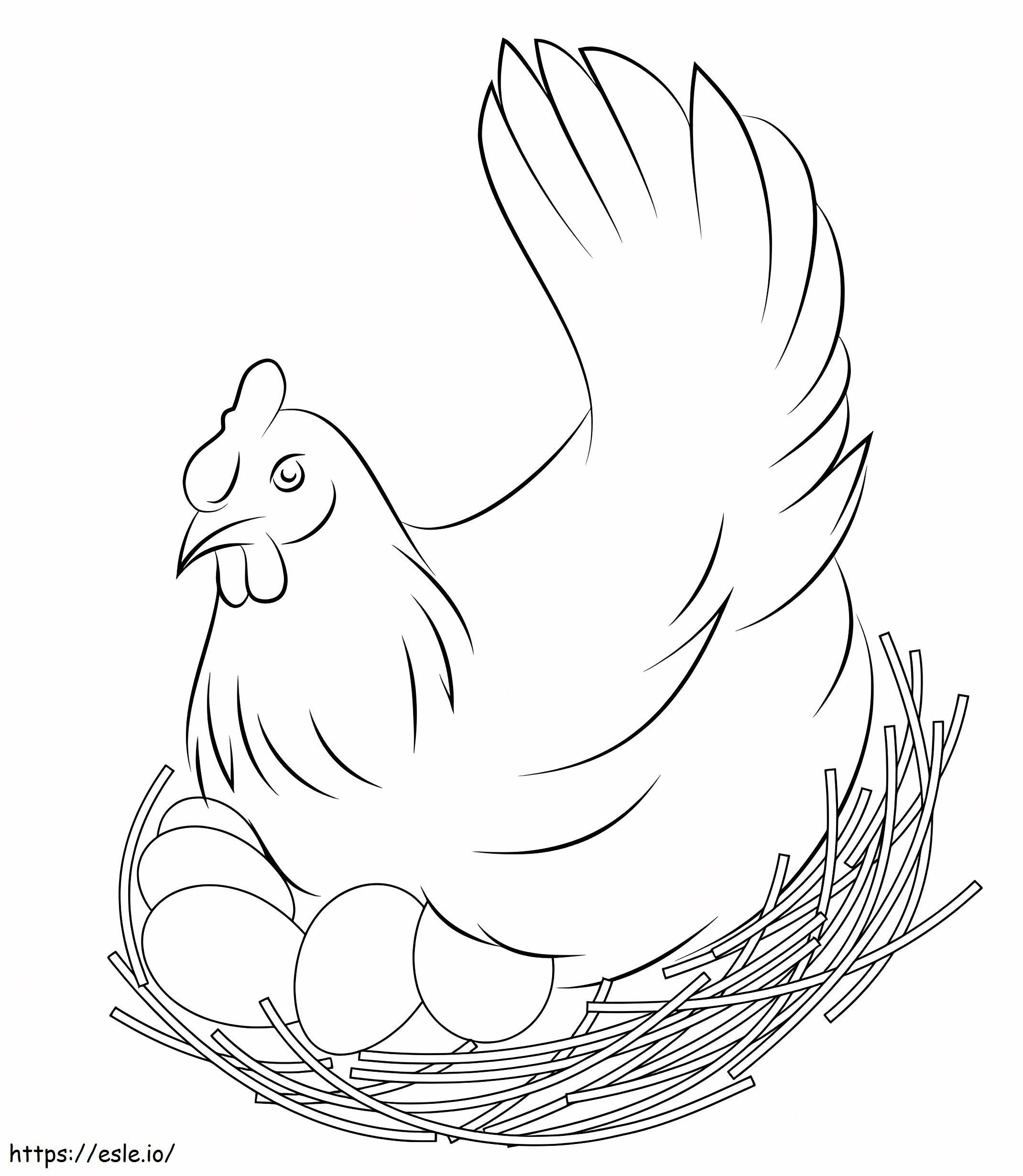 Hen And Her Eggs A4 coloring page