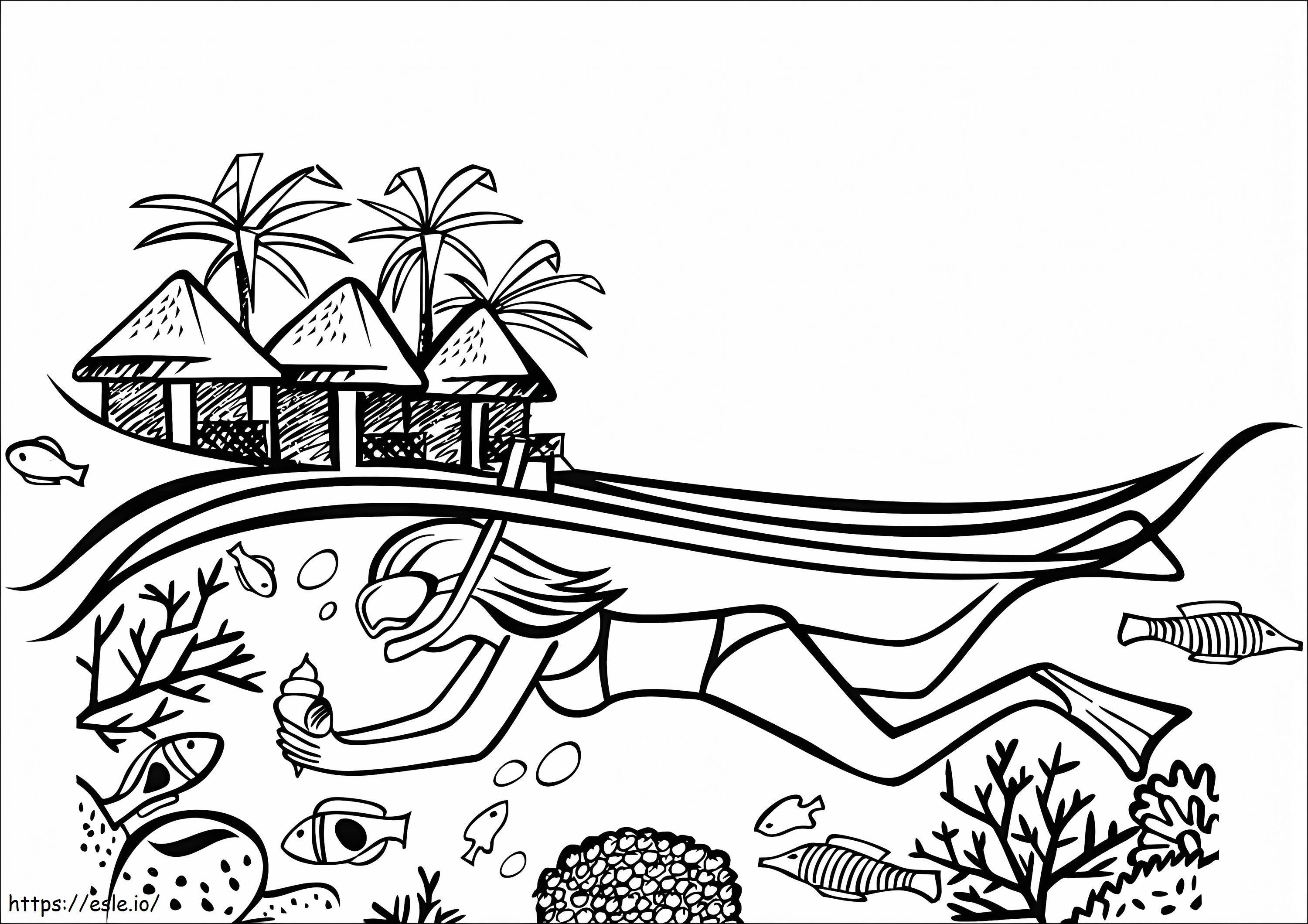 Diving Girl On The Maldives coloring page