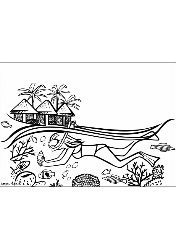 Diving Girl On The Maldives coloring page