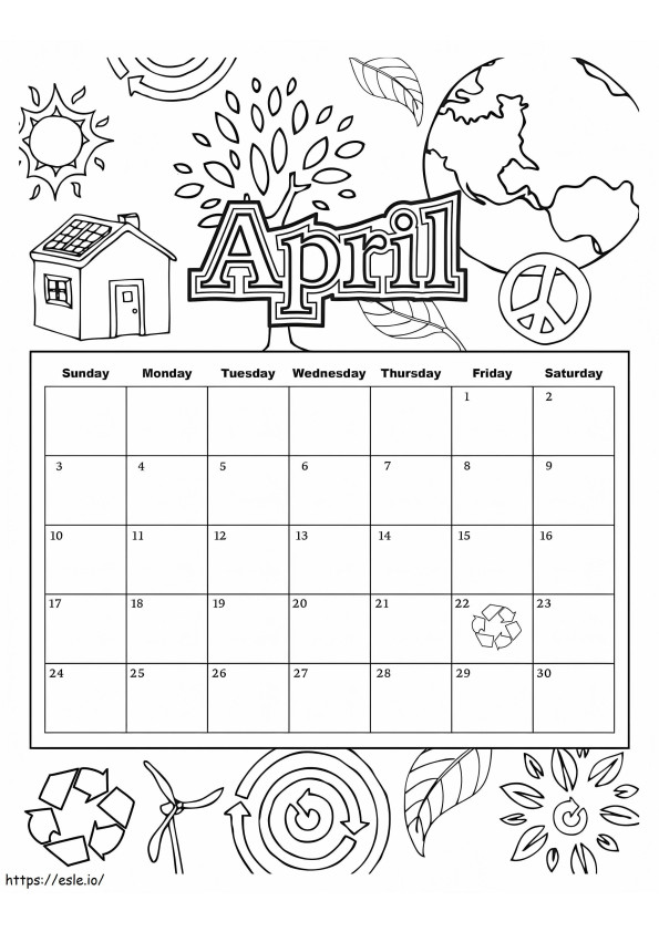 Huhtikuun 2019 kalenteri värityskuva
