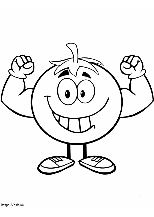 Strong Tomato Cartoon Mascot Character Flexing coloring page