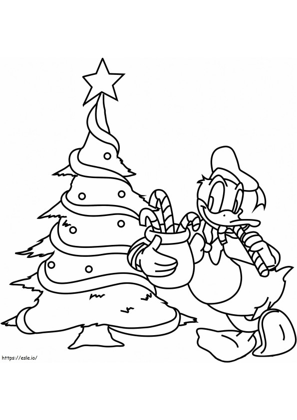  Donald Bebek Dengan Pohon Natal A4 Gambar Mewarnai