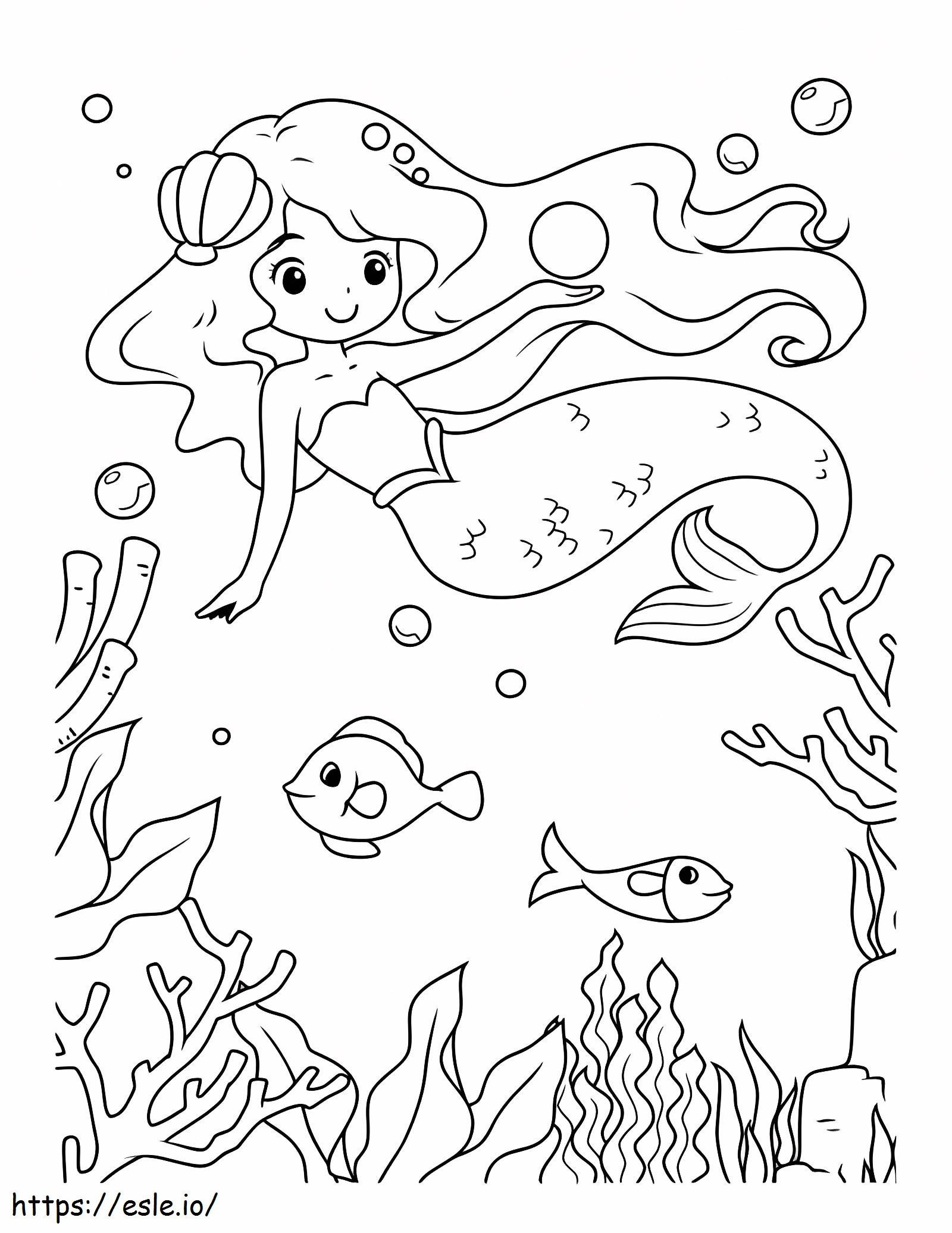 Coloriage Sirène nageant à imprimer dessin
