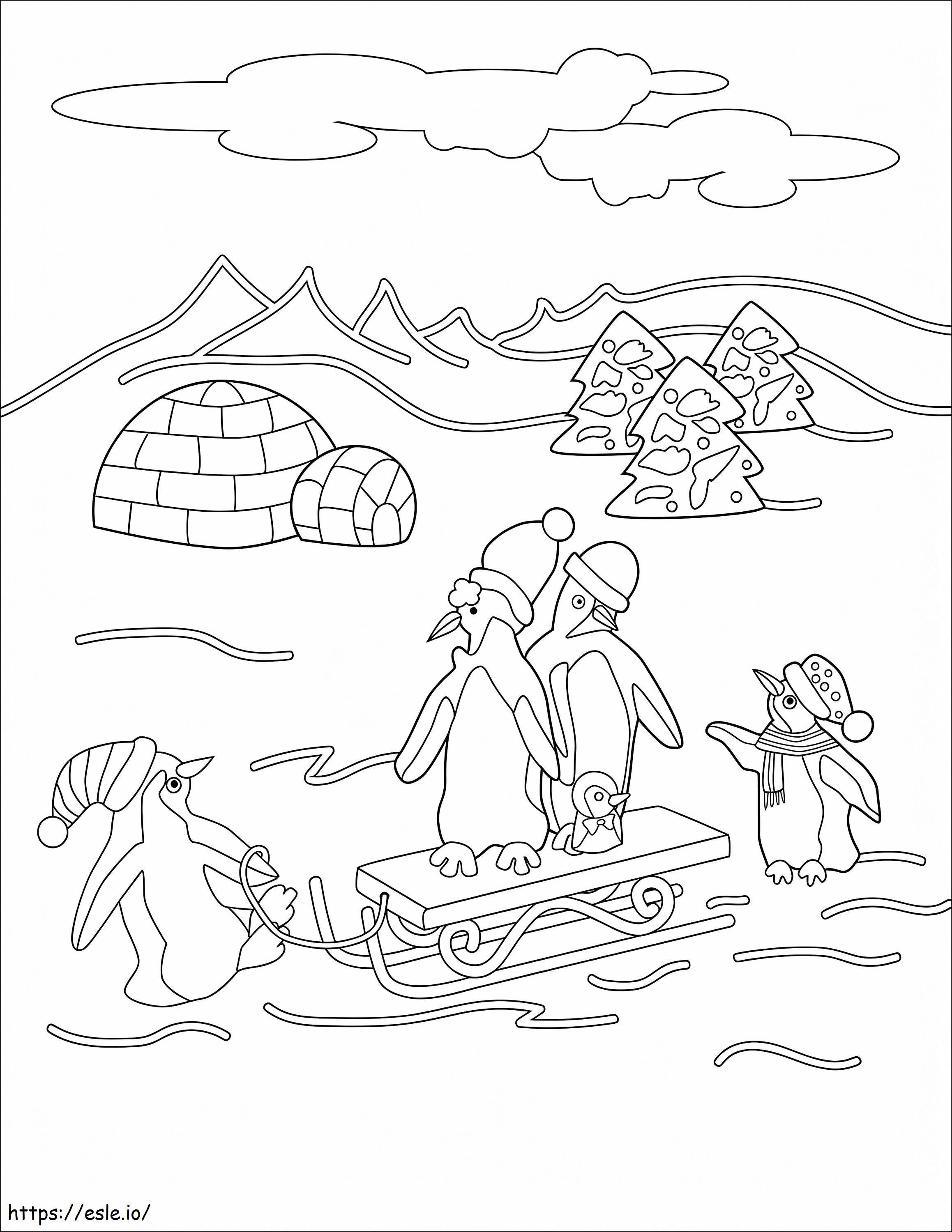 Adorable Christmas Penguins coloring page