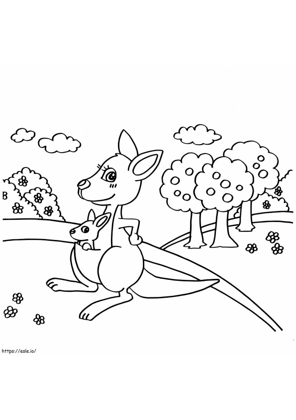 Coloriage Dessin animé mère et bébé kangourou à imprimer dessin