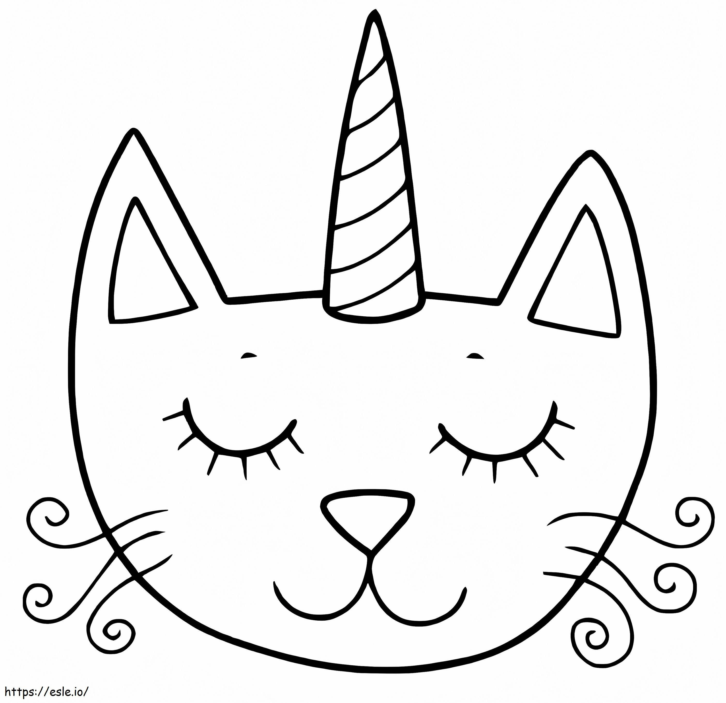 Gato Unicornio Cara Feliz para colorear