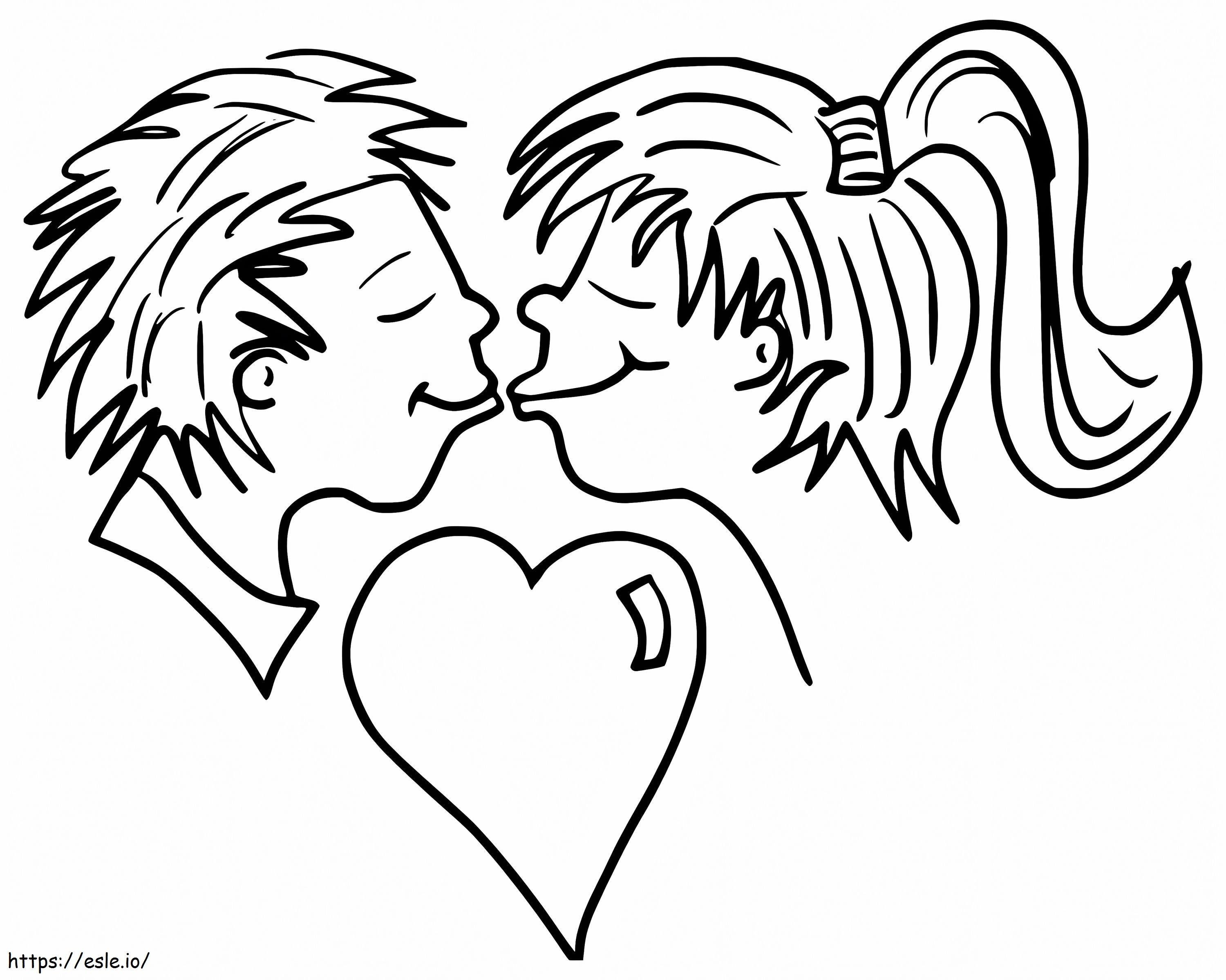 Suuteleva pariskunta värityskuva