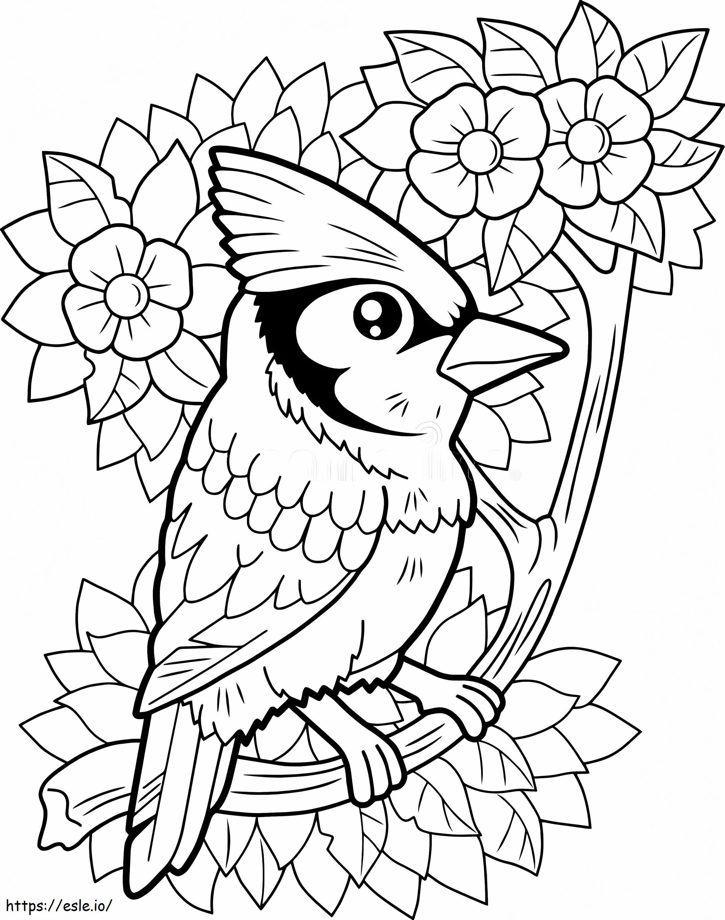 Pasăre Jay Cu Floare de colorat