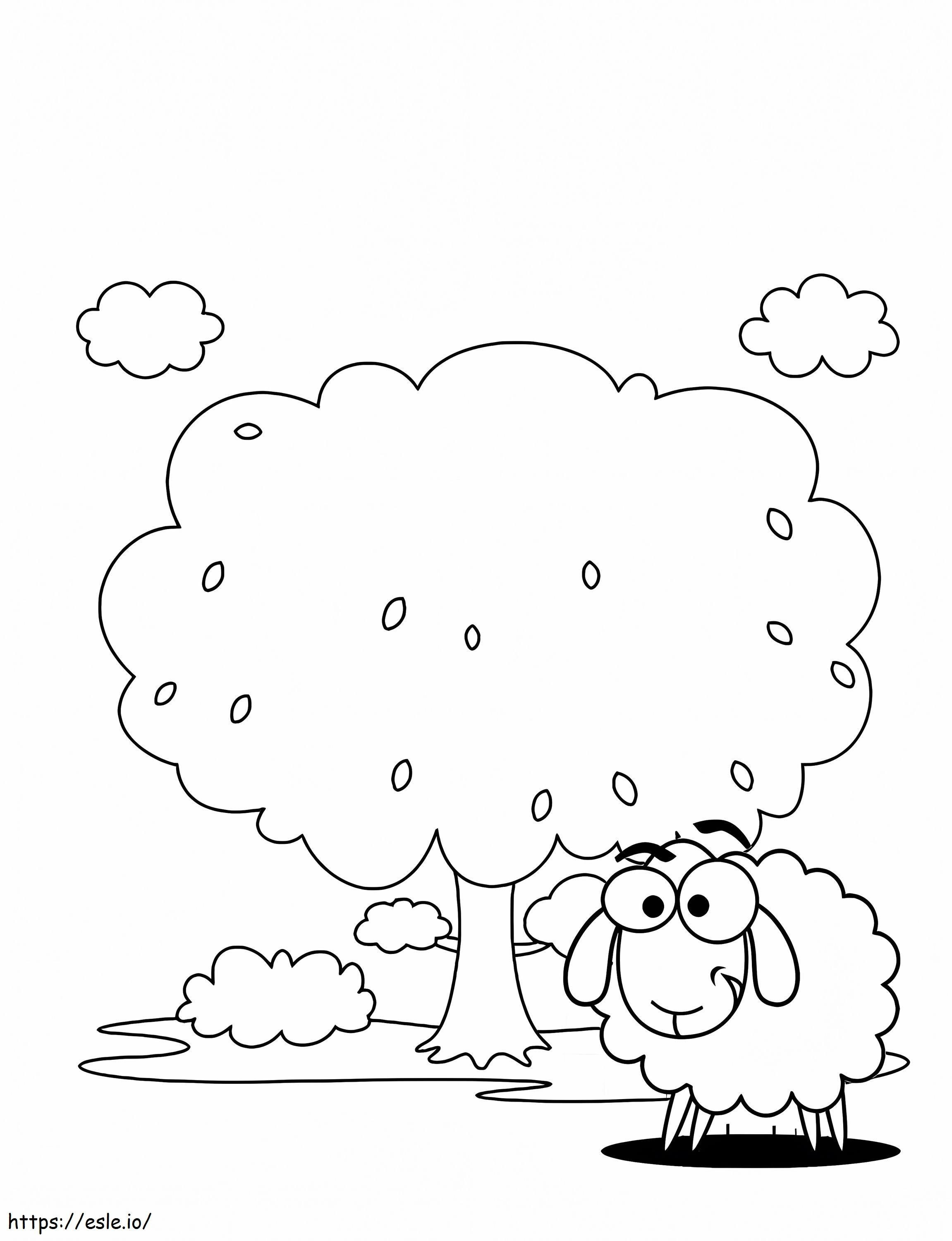 ovelha com árvore para colorir