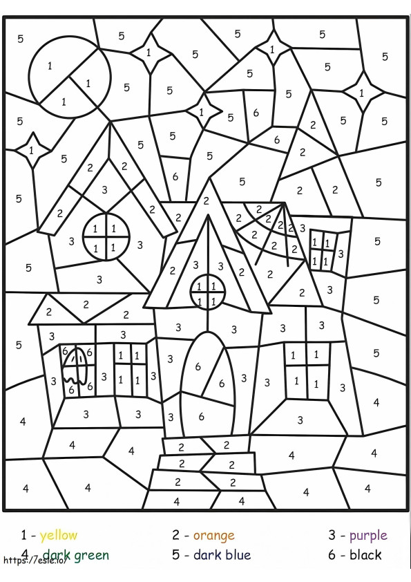 Haunted House Color By Number coloring page