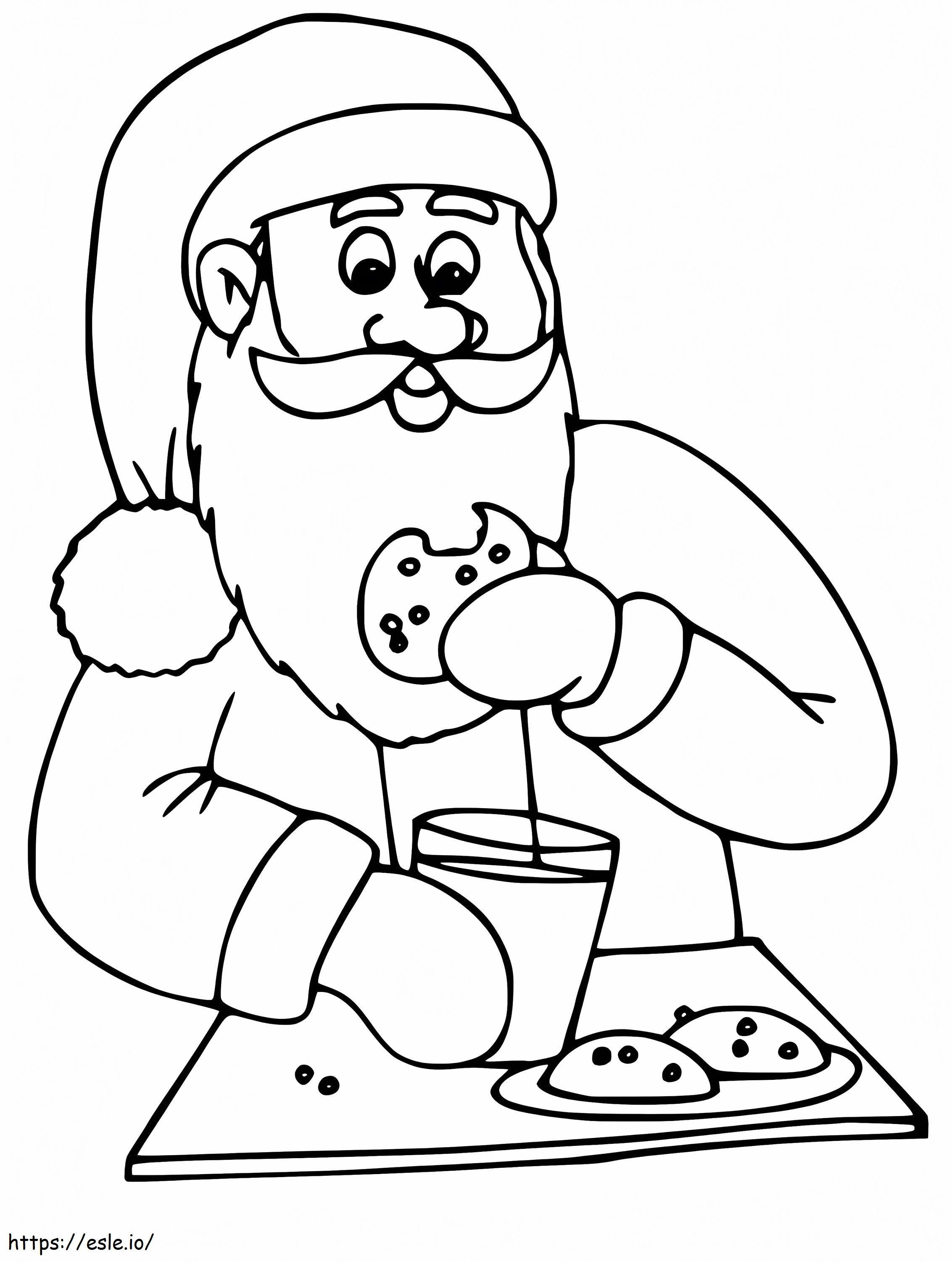 Joulupukki syö keksejä värityskuva