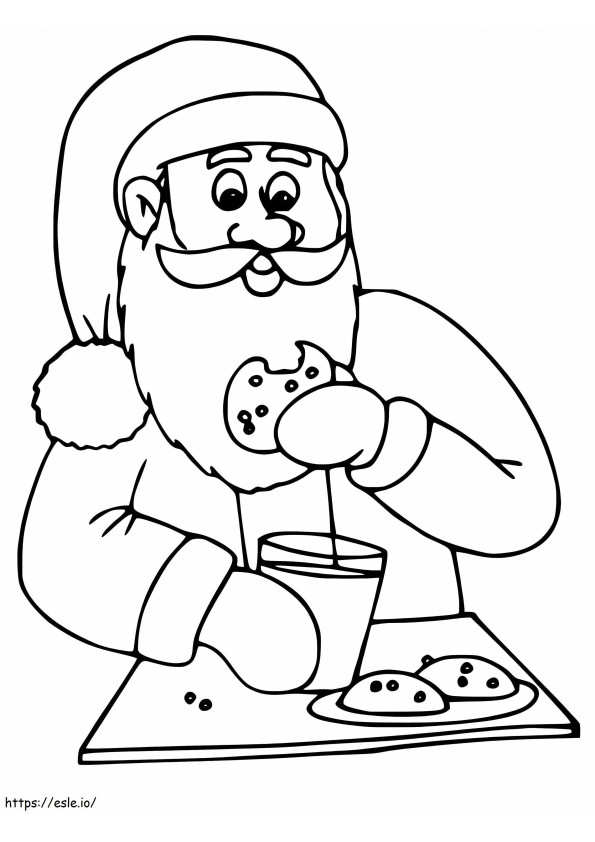 Moș Crăciun mănâncă prăjituri de colorat